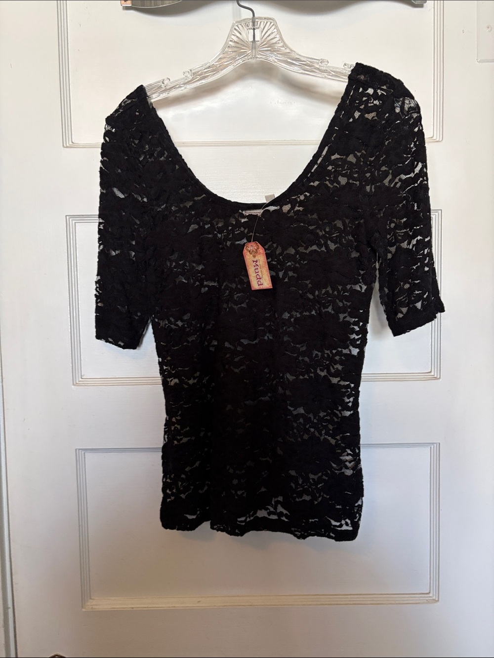 Mudd Black Lace Scoop Neck Women's Top Size M